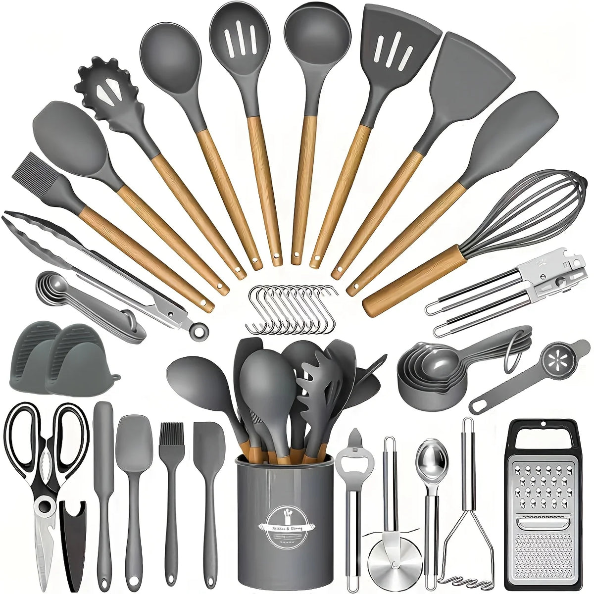 46pcs Non-Stick Wooden Handle Silicone Kitchenware Set for Baking And Cooking, Making Cooking And Baking Easy, Kitchen Supplies