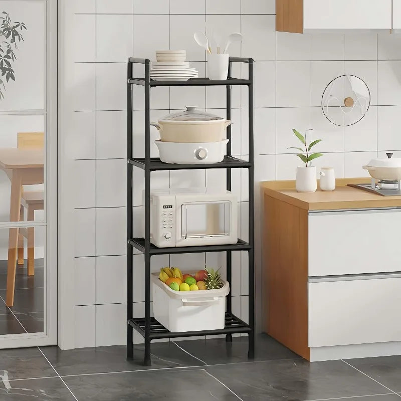 1PC 4/5-Tier Plastic Storage Rack White/Black,Multi-Layer Organizer Shelf for Home Kitchen Bathroom,Space-Saving Standing Unit