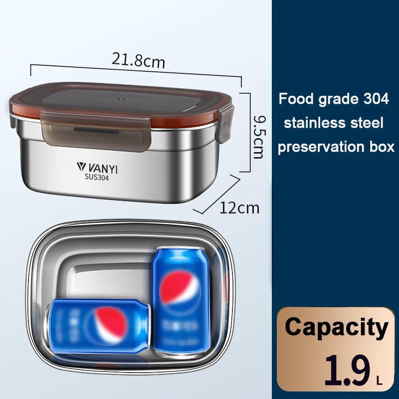 304 Stainless Steel Lunch Box Travel Leakproof Bowls Home Containers Microwave Heating Lunchboxs  Big Capacity Food Lunchbox