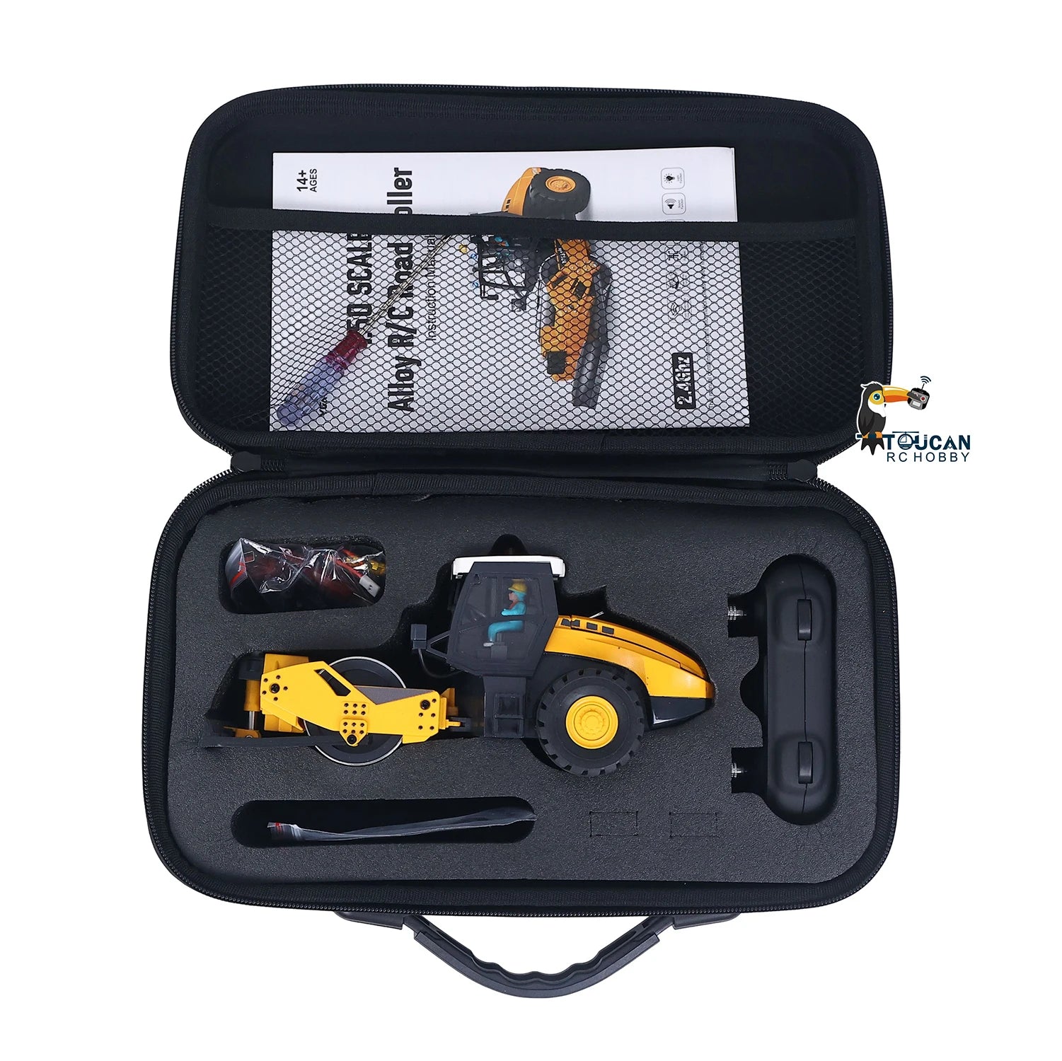 Mini 1/50 RC Road Roller RTR Electric Remote Control Construction Vehicle Finished Metal Blade Lights Sounds Toy Model