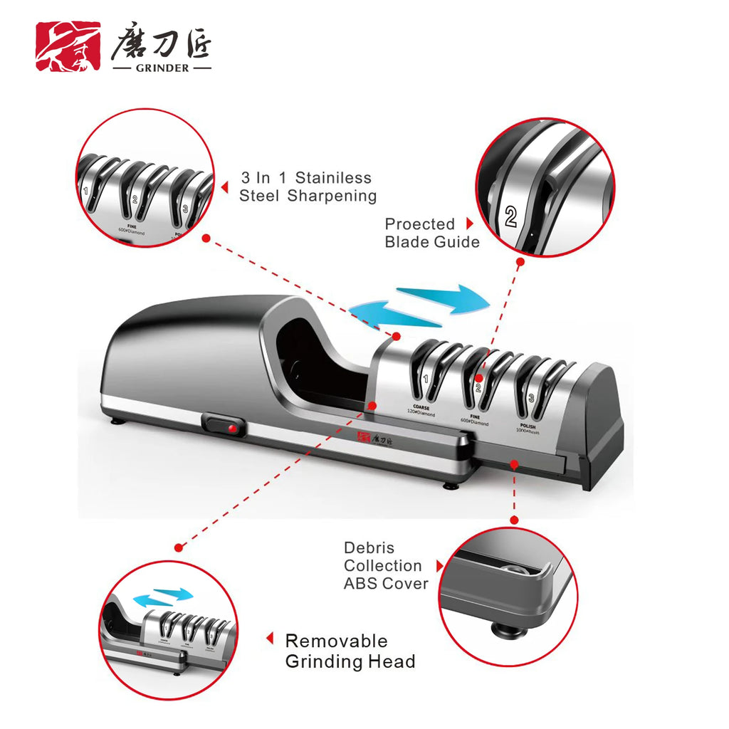TG2403 Three-Speed Electric Tool Sharpener 15° Angle Grinding Replaceable Cutting Heads Features Grinding and Polishing