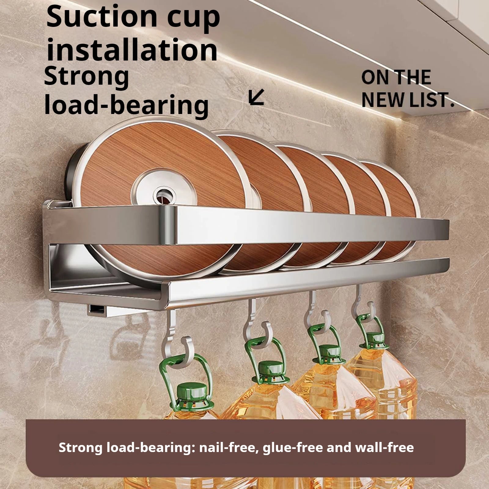 Wall-Mounted Suction Cup Kitchen Shelf Spice Storage Rack Seasoning Organizer No Drilling Kitchen Organizer Wall Shelf cocina