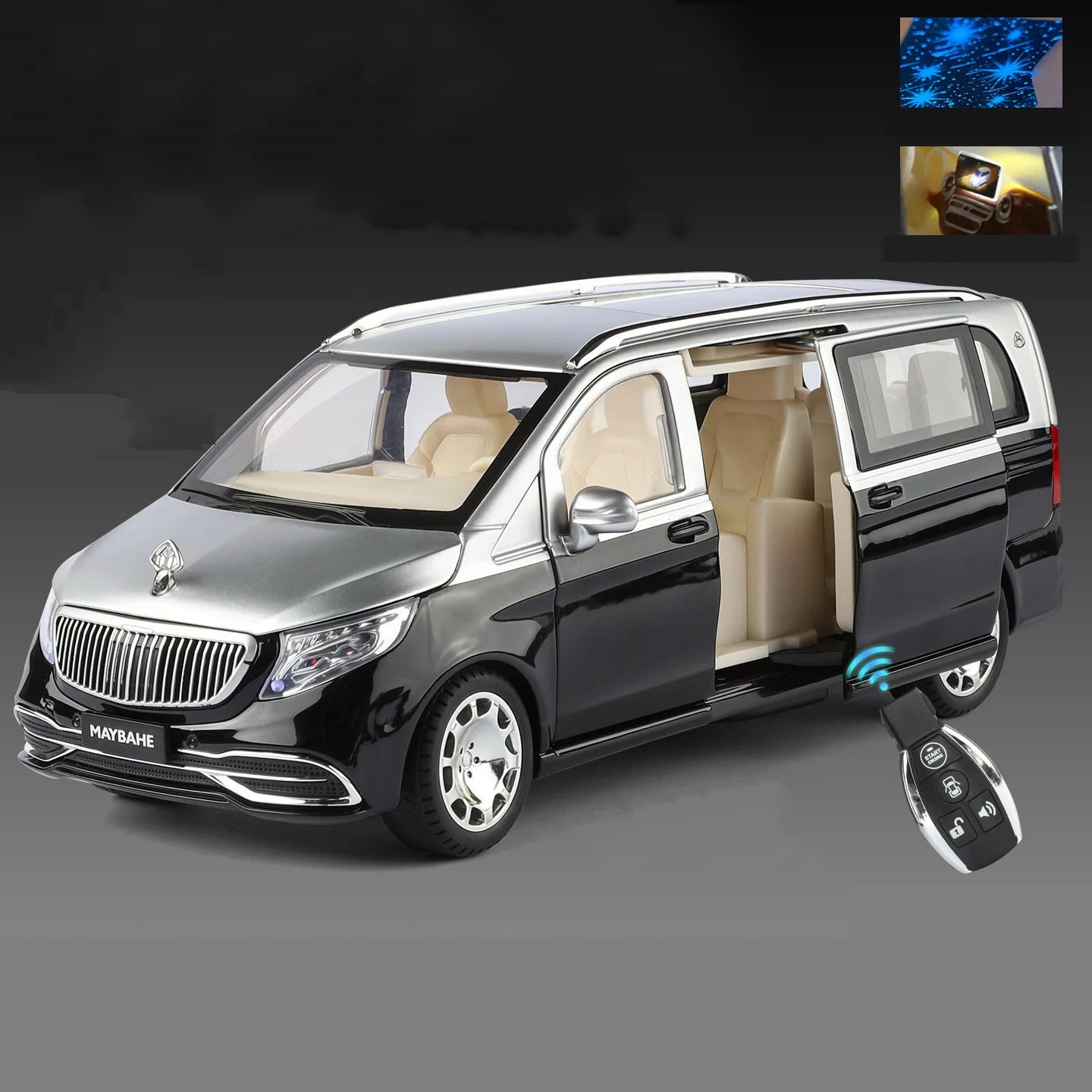 1:24 Maybachs VITO VS680 MPV Business Car Model With Remote Key Alloy Diecast Toy Metal Sound Light Toys Collection Gift