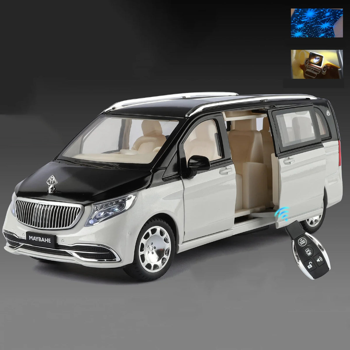 1:24 Maybachs VITO VS680 MPV Business Car Model With Remote Key Alloy Diecast Toy Metal Sound Light Toys Collection Gift