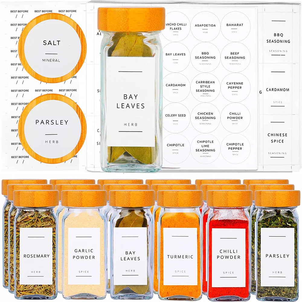 12/13pcs Glass Spice Jars with Bamboo Airtight Spice Organizer Containers Seasoning 120ml Storage Bottles Kitchen Spice Jars Set