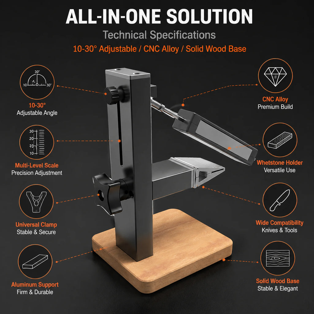 Adjustable Precision Knife Sharpener System, Professional Metal Sharpener for Various Knives, Stable Solid Wood Base Grinder Too