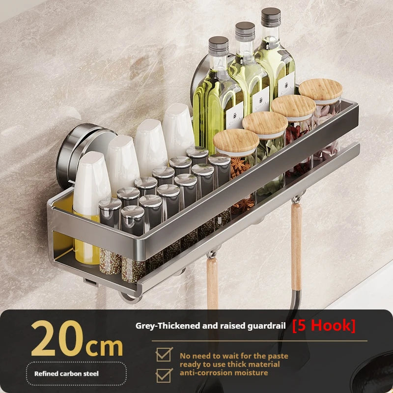 Wall-Mounted Suction Cup Kitchen Shelf Spice Storage Rack Seasoning Organizer No Drilling Kitchen Organizer Wall Shelf cocina