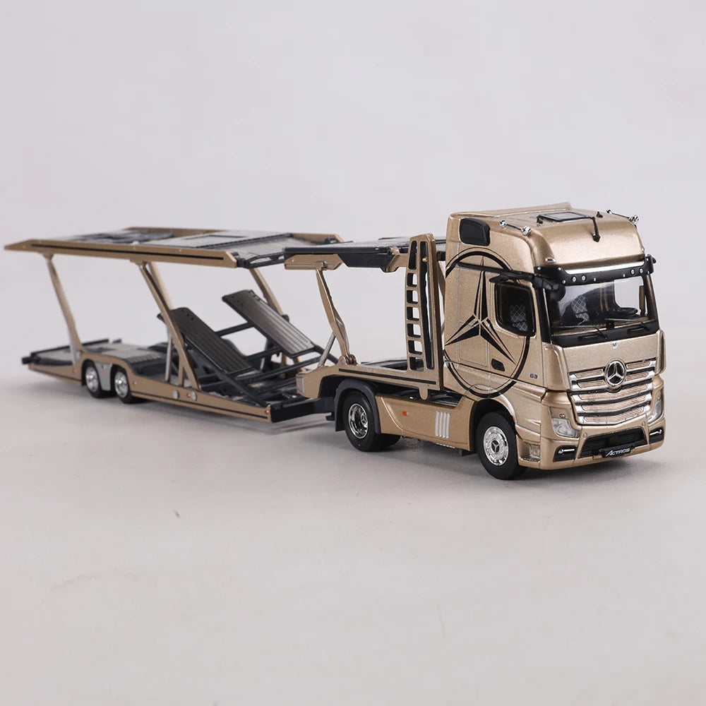 GCD 1:64  Actros Auto Transporter Truck Double Deck Car Carrier Trailer Gold Livery Alloy Metal Model Vehicle C
