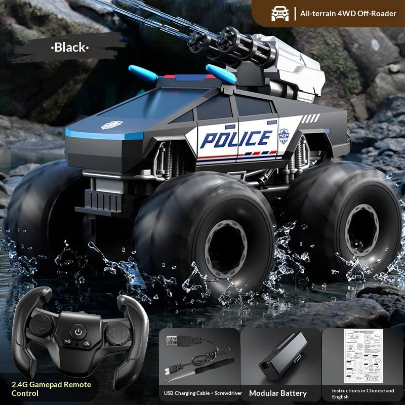 Ygdix Remote Control Car Amphibious Water Bullet Shooting Police Racing Off Road Vehicle For Adult Hobby Collection New Model