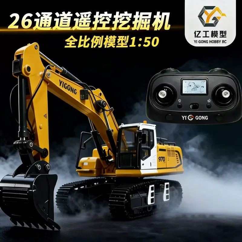 Yigong New 1/50 Scale 970mm Lead Screw Remote Control Excavator Full-Channel Alloy Plastic Track Engineering Vehicle Model Toy