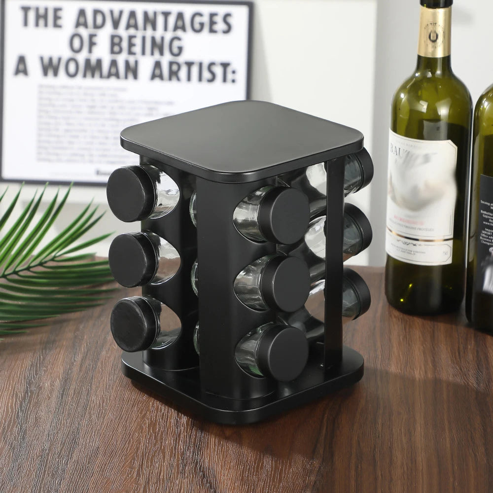 360-Degree Rotating Stainless Steel Spice Rack, Spice Jars, Multi-Compartment Spice Rack, Kitchen Storage
