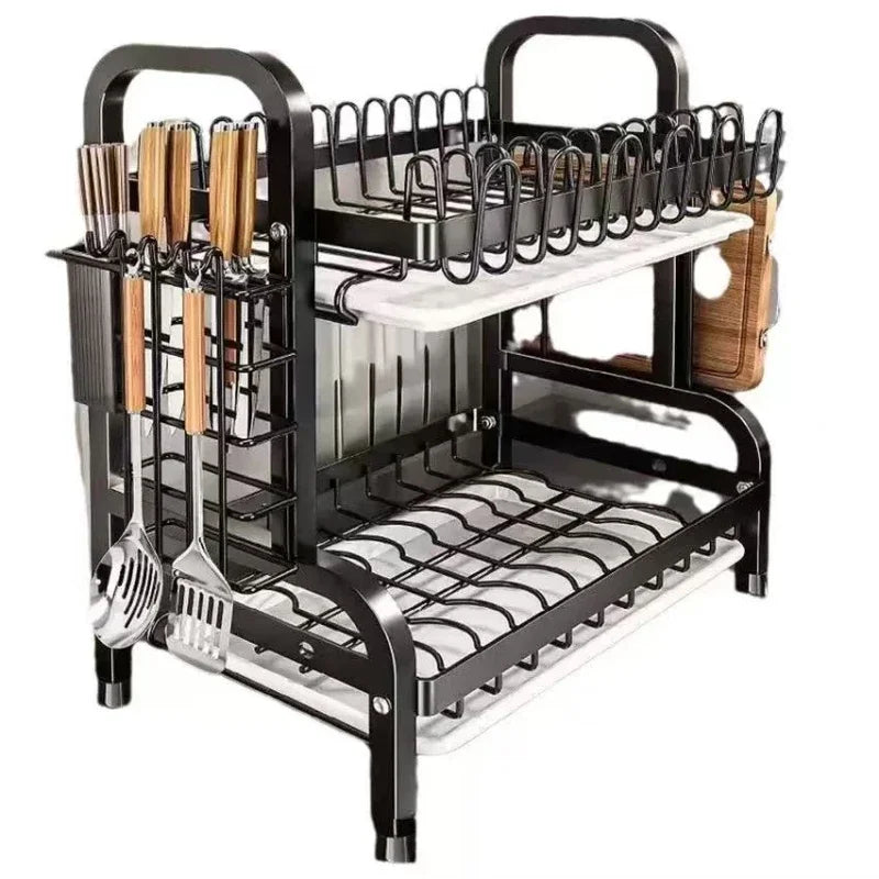 Stainless Steel 2-Tier Dish Drying Rack for Kitchen Countertop, Space Saving Plate Utensil Organizer Dish Drainer Rack