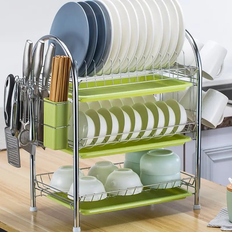 Dish Drying Rack Kitchen Adjustable Stainless Steel 2 Tier Plates Organizer Dish Bowl Drainer Storage Rack Kitchen Utensils