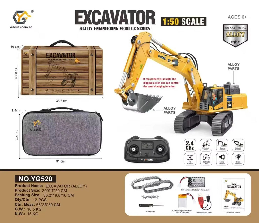 Yigong New 1/50 Scale 970mm Lead Screw Remote Control Excavator Full-Channel Alloy Plastic Track Engineering Vehicle Model Toy