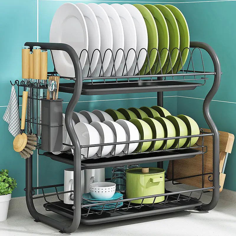 Dish Drying Rack Kitchen Adjustable Stainless Steel 2 Tier Plates Organizer Dish Bowl Drainer Storage Rack Kitchen Utensils
