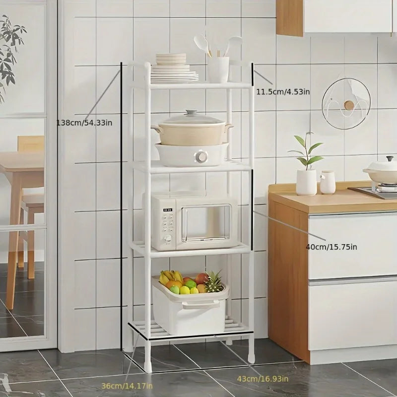 1PC 4/5-Tier Plastic Storage Rack White/Black,Multi-Layer Organizer Shelf for Home Kitchen Bathroom,Space-Saving Standing Unit