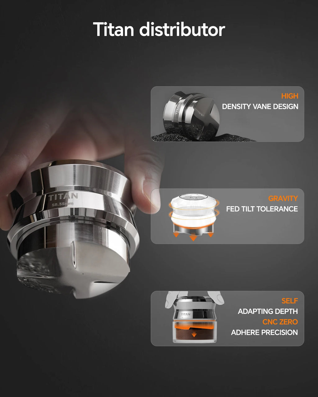 MUVNA 58.35mm Espresso Gravity Distributor Tool - Adaptive Coffee Distributor Leveler, Automatic Depth Setting Full-metal SUS304
