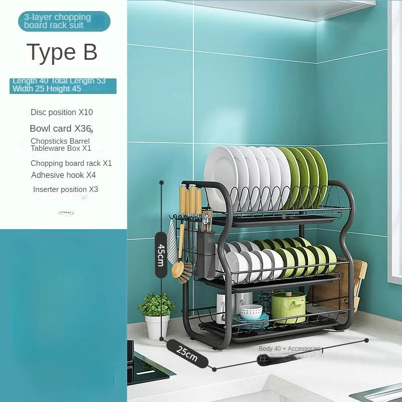 Dish Drying Rack Kitchen Adjustable Stainless Steel 2 Tier Plates Organizer Dish Bowl Drainer Storage Rack Kitchen Utensils