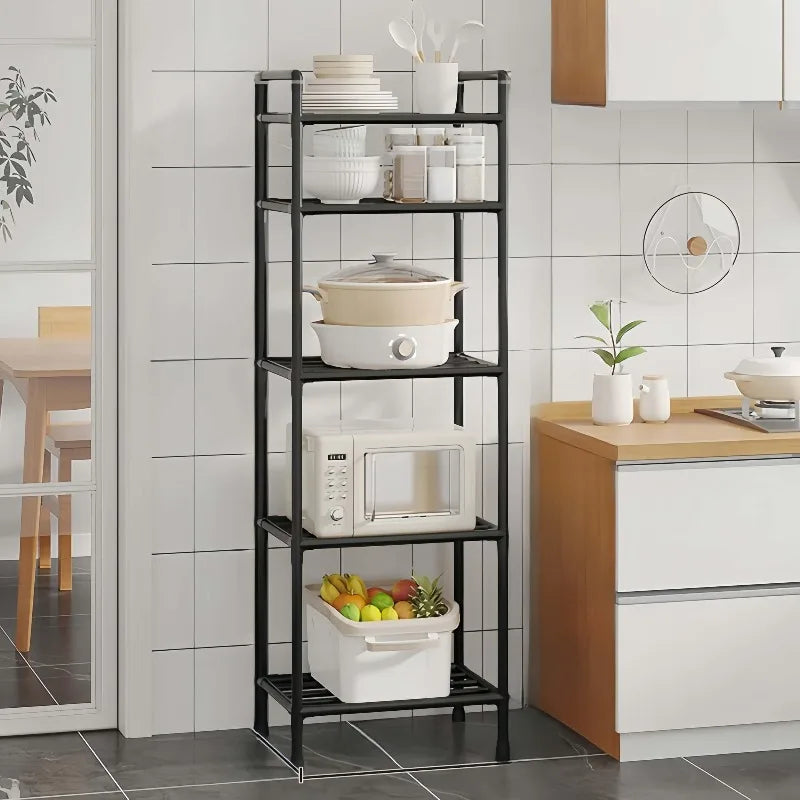 1PC 4/5-Tier Plastic Storage Rack White/Black,Multi-Layer Organizer Shelf for Home Kitchen Bathroom,Space-Saving Standing Unit
