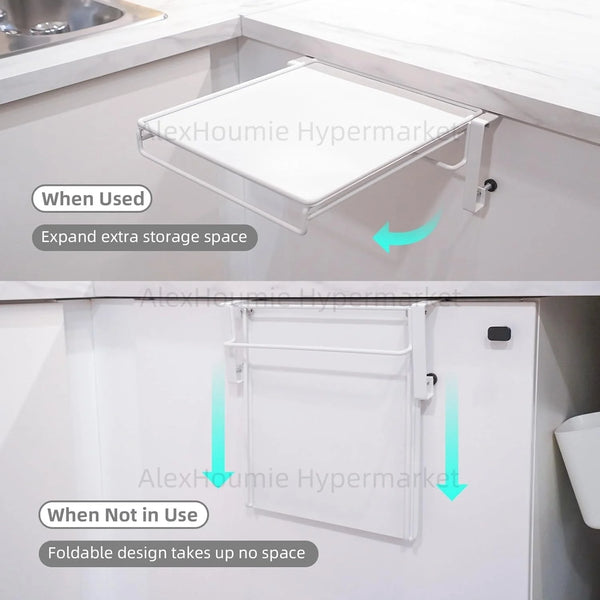 Viral Space-Saving Hack! Stainless Steel Foldable Magic Shelf - Cabinet Door Organizer, Countertop Expander & Multi-Functional