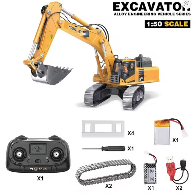 Yigong Rc Engineering Vehicle 1：50 Scale Alloy Excavator Crawler Loader Dump Truck 2 4ghz Simulation Construction Model Toy