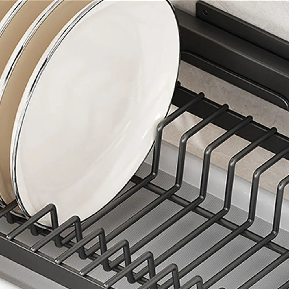 Multifunctional Wall Mounted Dish Drying Rack 2 Layer Rust-Proof Utensil Holder No Drilling Compact Drain Tray Household