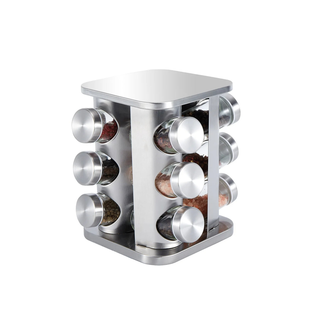 360-Degree Rotating Stainless Steel Spice Rack, Spice Jars, Multi-Compartment Spice Rack, Kitchen Storage