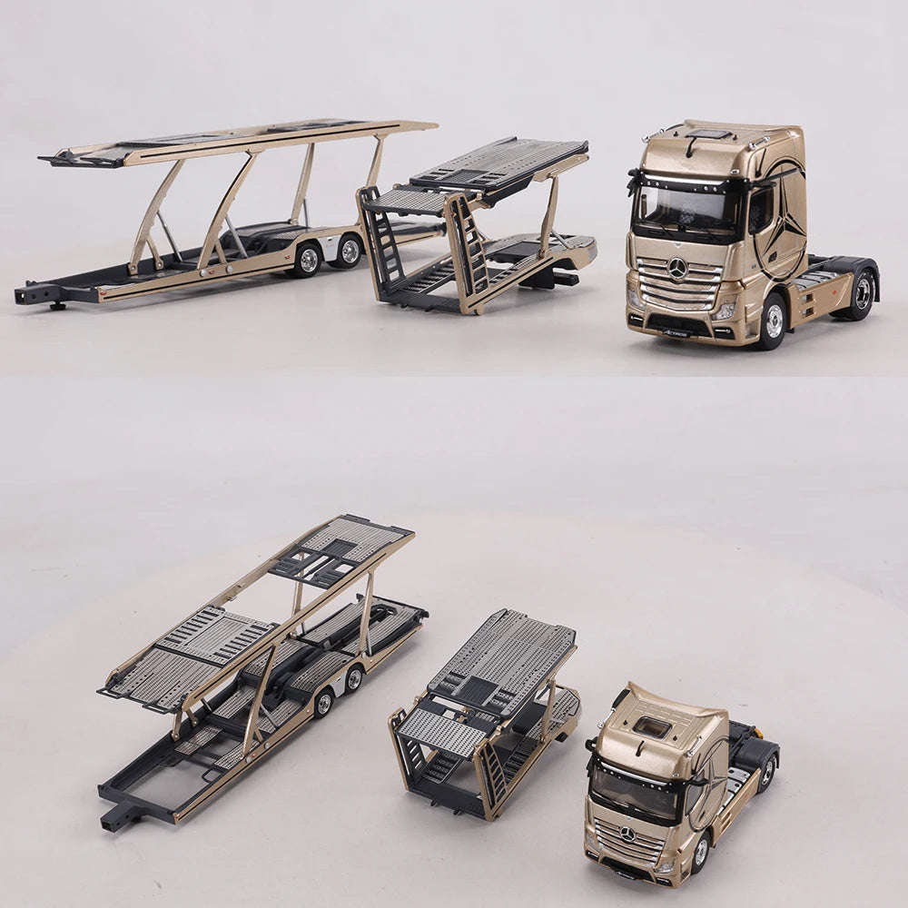 GCD 1:64  Actros Auto Transporter Truck Double Deck Car Carrier Trailer Gold Livery Alloy Metal Model Vehicle C