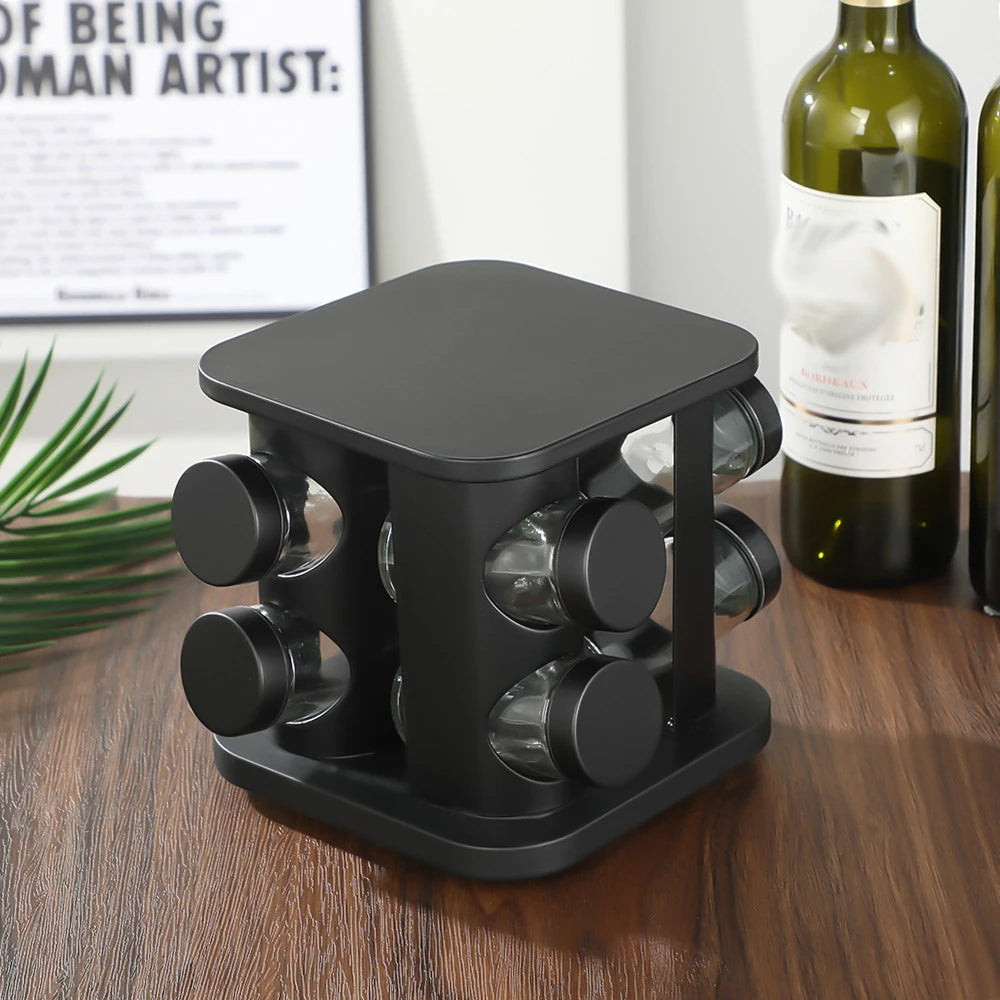 360-Degree Rotating Stainless Steel Spice Rack, Spice Jars, Multi-Compartment Spice Rack, Kitchen Storage