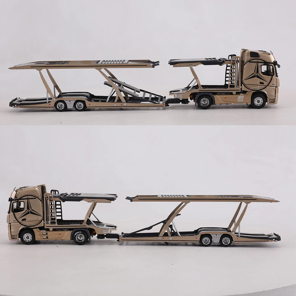 GCD 1:64  Actros Auto Transporter Truck Double Deck Car Carrier Trailer Gold Livery Alloy Metal Model Vehicle C
