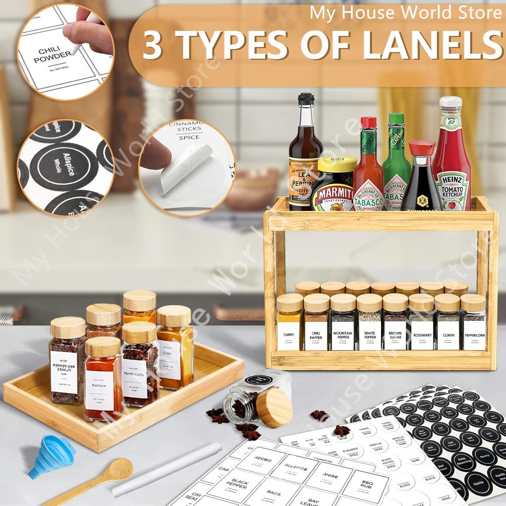 12/13pcs Glass Spice Jars with Bamboo Airtight Spice Organizer Containers Seasoning 120ml Storage Bottles Kitchen Spice Jars Set