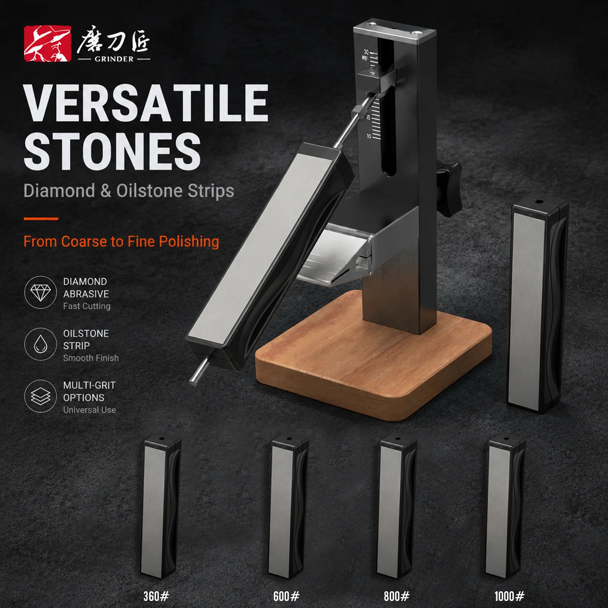 Adjustable Precision Knife Sharpener System, Professional Metal Sharpener for Various Knives, Stable Solid Wood Base Grinder Too