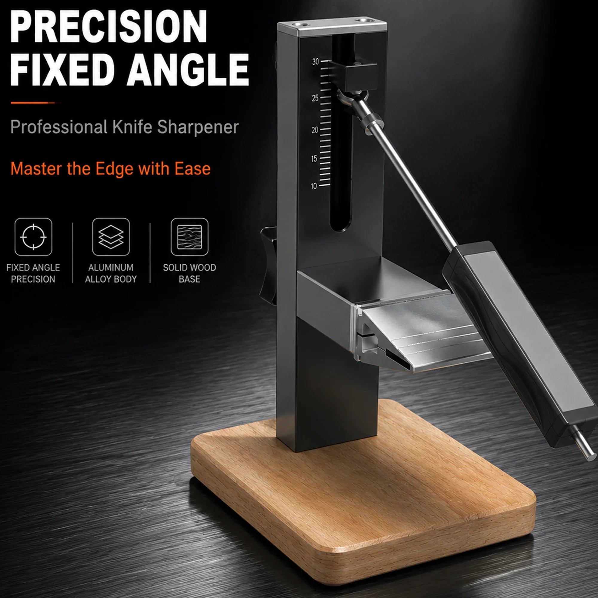 Adjustable Precision Knife Sharpener System, Professional Metal Sharpener for Various Knives, Stable Solid Wood Base Grinder Too