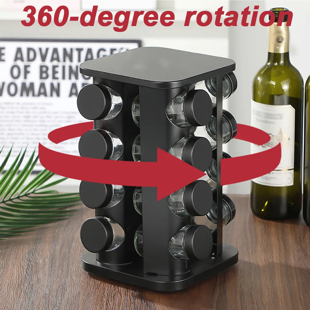 360-Degree Rotating Stainless Steel Spice Rack, Spice Jars, Multi-Compartment Spice Rack, Kitchen Storage