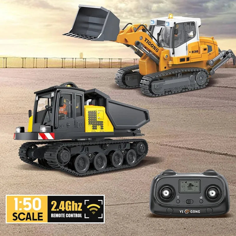 Yigong Rc Engineering Vehicle 1：50 Scale Alloy Excavator Crawler Loader Dump Truck 2 4ghz Simulation Construction Model Toy