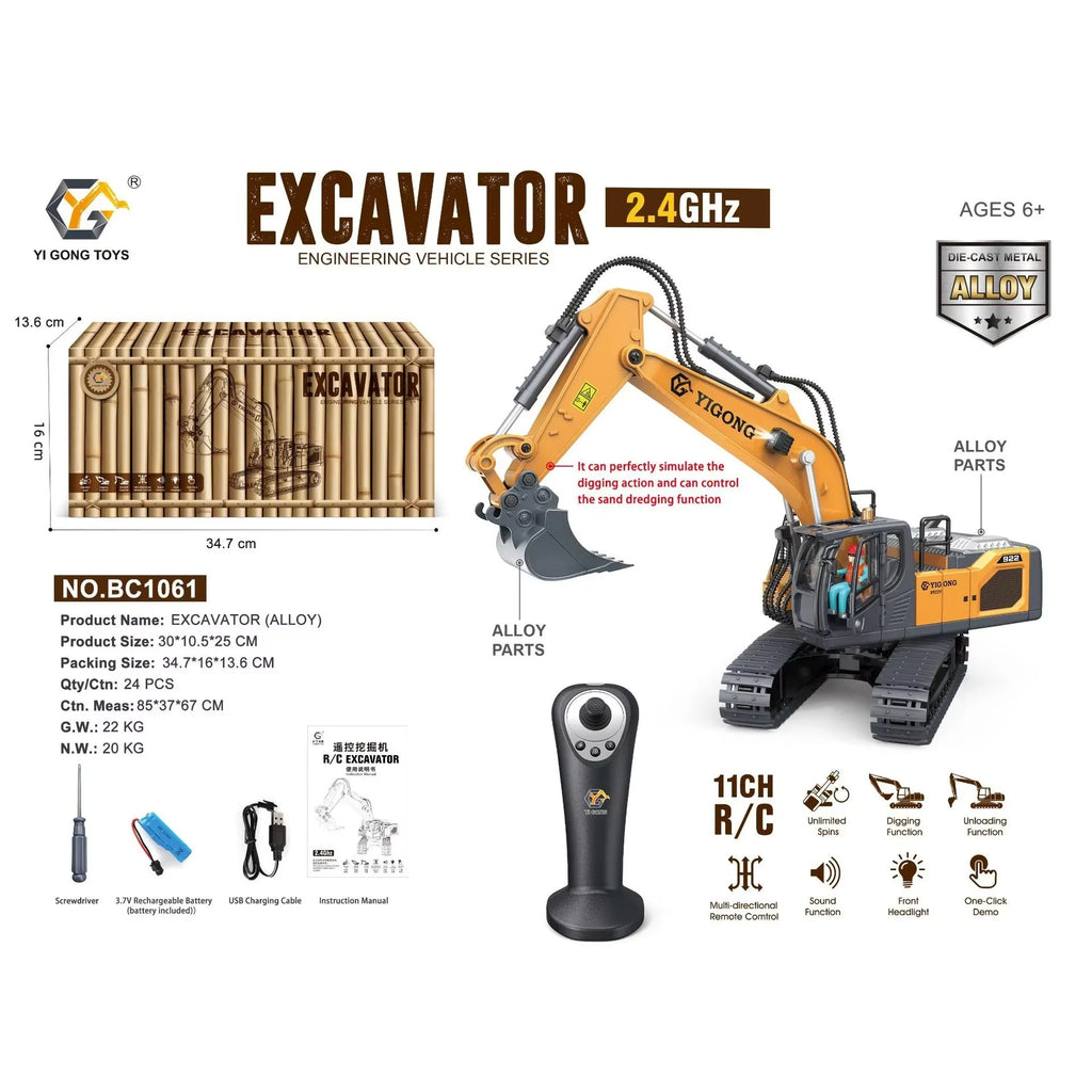 Yigong New 1/50 Scale 970mm Lead Screw Remote Control Excavator Full-Channel Alloy Plastic Track Engineering Vehicle Model Toy