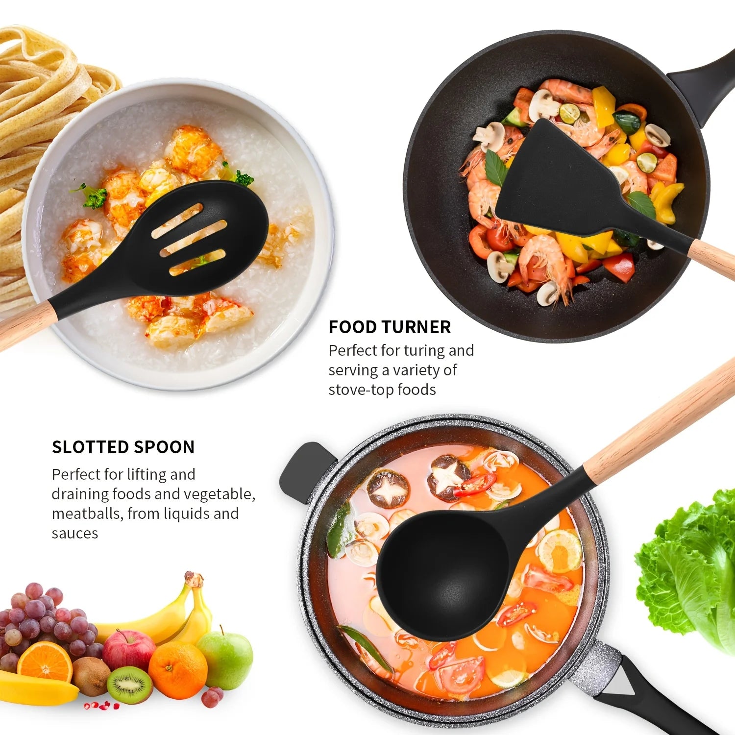 46pcs Non-Stick Wooden Handle Silicone Kitchenware Set for Baking And Cooking, Making Cooking And Baking Easy, Kitchen Supplies