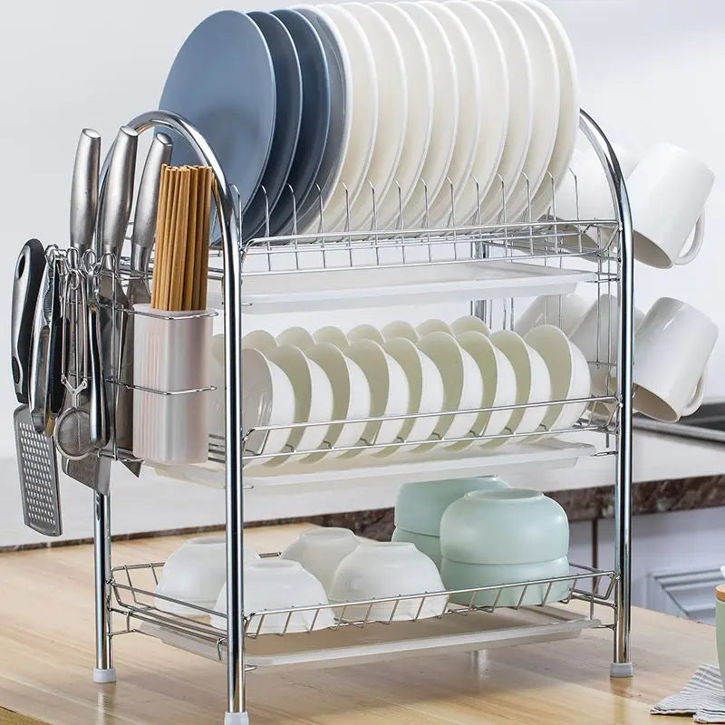 Dish Drying Rack Kitchen Adjustable Stainless Steel 2 Tier Plates Organizer Dish Bowl Drainer Storage Rack Kitchen Utensils