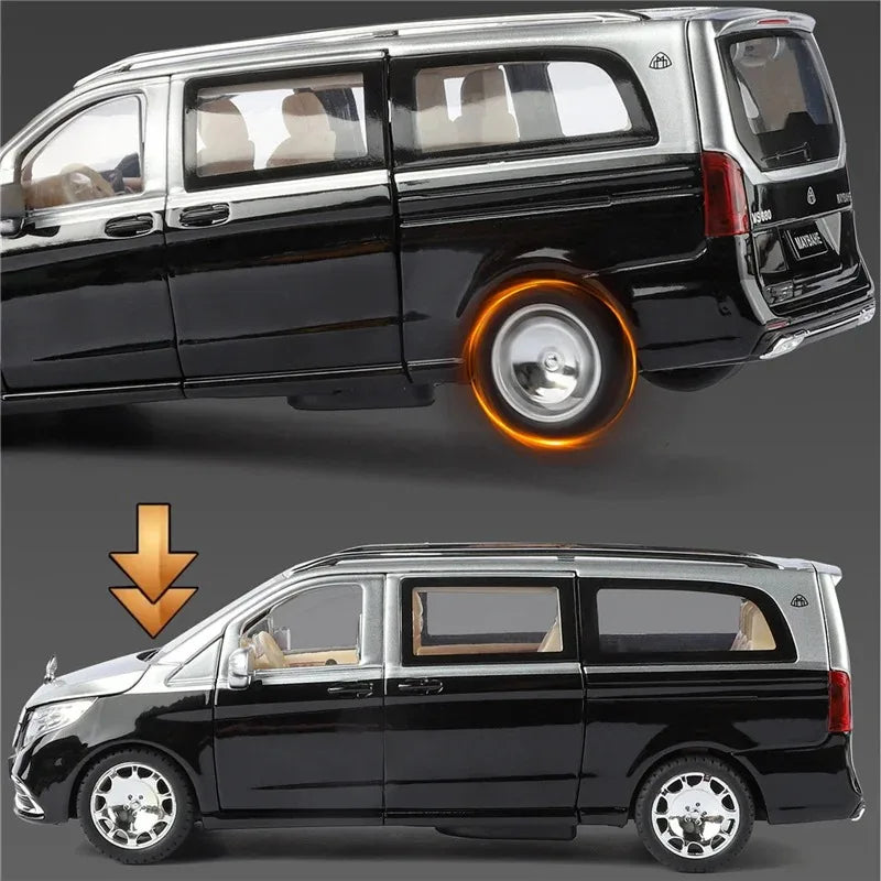 1:24 Maybachs VITO VS680 MPV Business Car Model With Remote Key Alloy Diecast Toy Metal Sound Light Toys Collection Gift