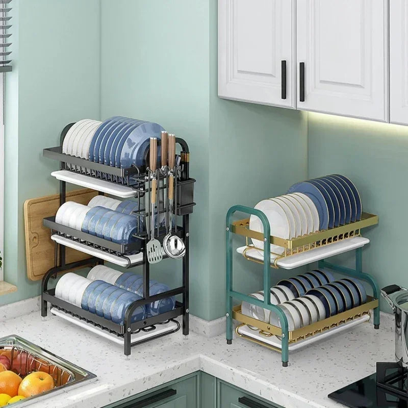 Stainless Steel 2-Tier Dish Drying Rack for Kitchen Countertop, Space Saving Plate Utensil Organizer Dish Drainer Rack
