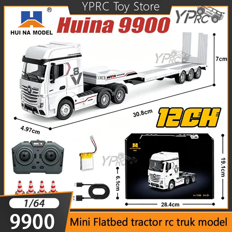 1:64 Huina 9900 Rc Truck Flatbed Tractor Truck 12-Channel Rc Car Mini with Light 2.4G Proportional Precise Control Toy Huina New