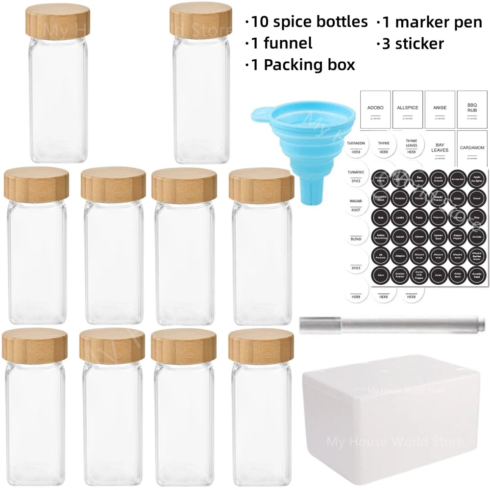 12/13pcs Glass Spice Jars with Bamboo Airtight Spice Organizer Containers Seasoning 120ml Storage Bottles Kitchen Spice Jars Set