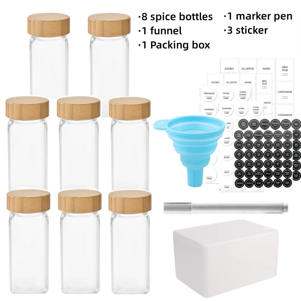 12/13pcs Glass Spice Jars with Bamboo Airtight Spice Organizer Containers Seasoning 120ml Storage Bottles Kitchen Spice Jars Set