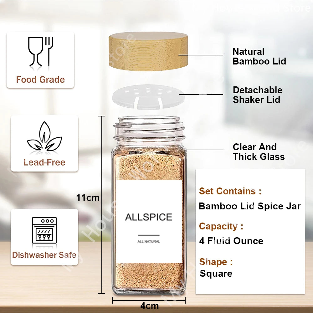 12/13pcs Glass Spice Jars with Bamboo Airtight Spice Organizer Containers Seasoning 120ml Storage Bottles Kitchen Spice Jars Set