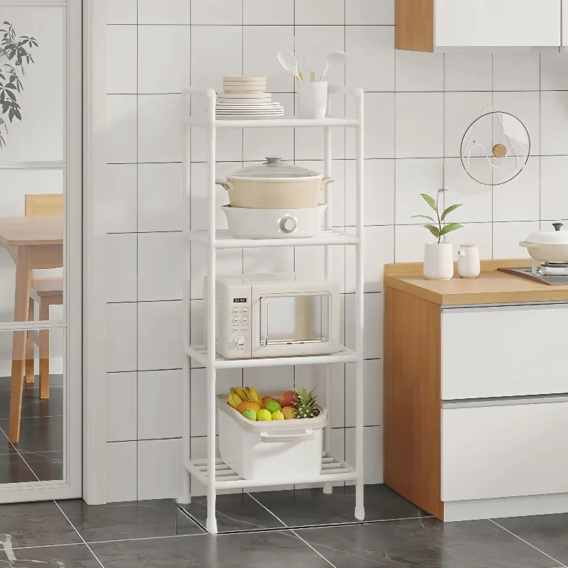 1PC 4/5-Tier Plastic Storage Rack White/Black,Multi-Layer Organizer Shelf for Home Kitchen Bathroom,Space-Saving Standing Unit