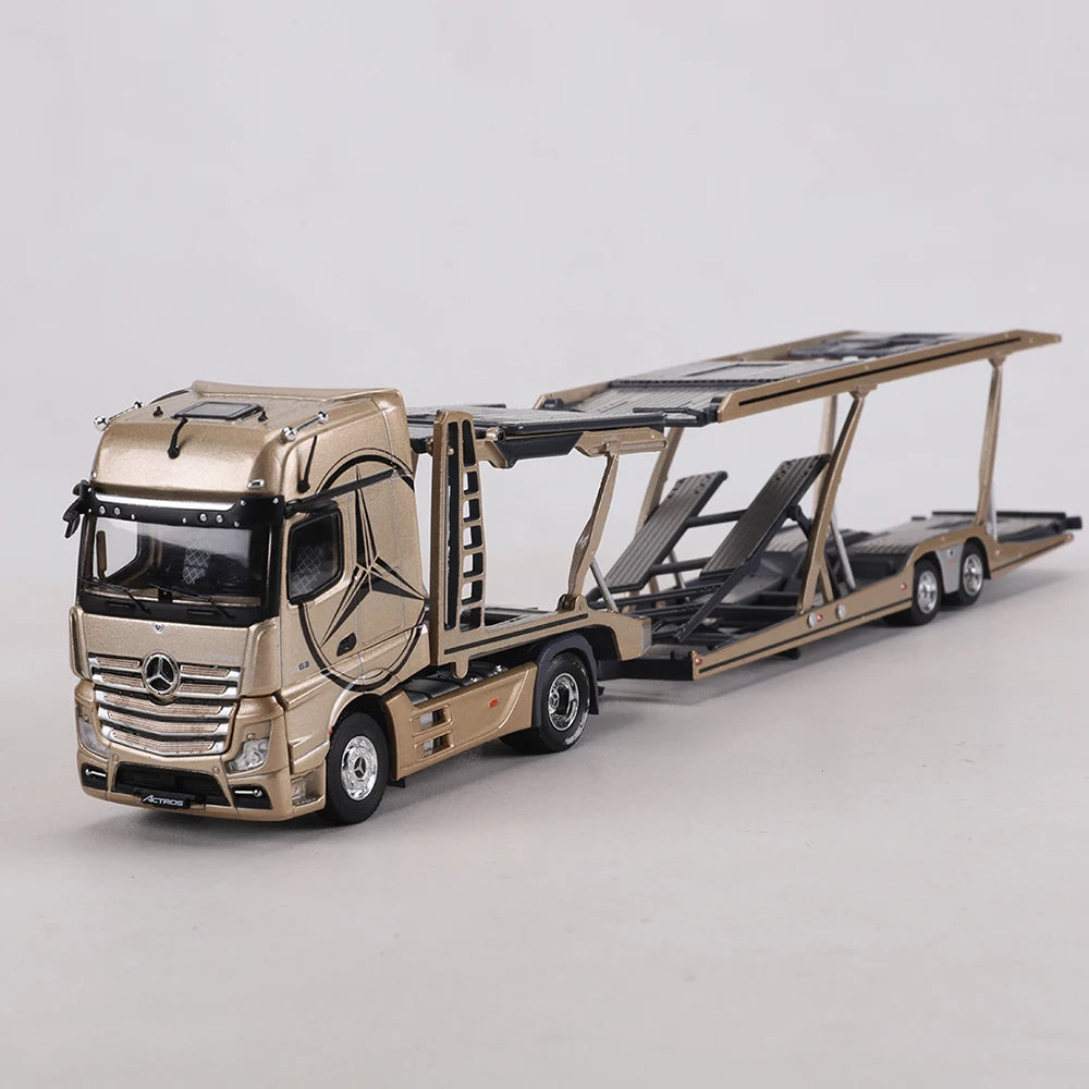GCD 1:64  Actros Auto Transporter Truck Double Deck Car Carrier Trailer Gold Livery Alloy Metal Model Vehicle C