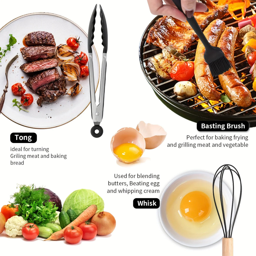 46pcs Non-Stick Wooden Handle Silicone Kitchenware Set for Baking And Cooking, Making Cooking And Baking Easy, Kitchen Supplies
