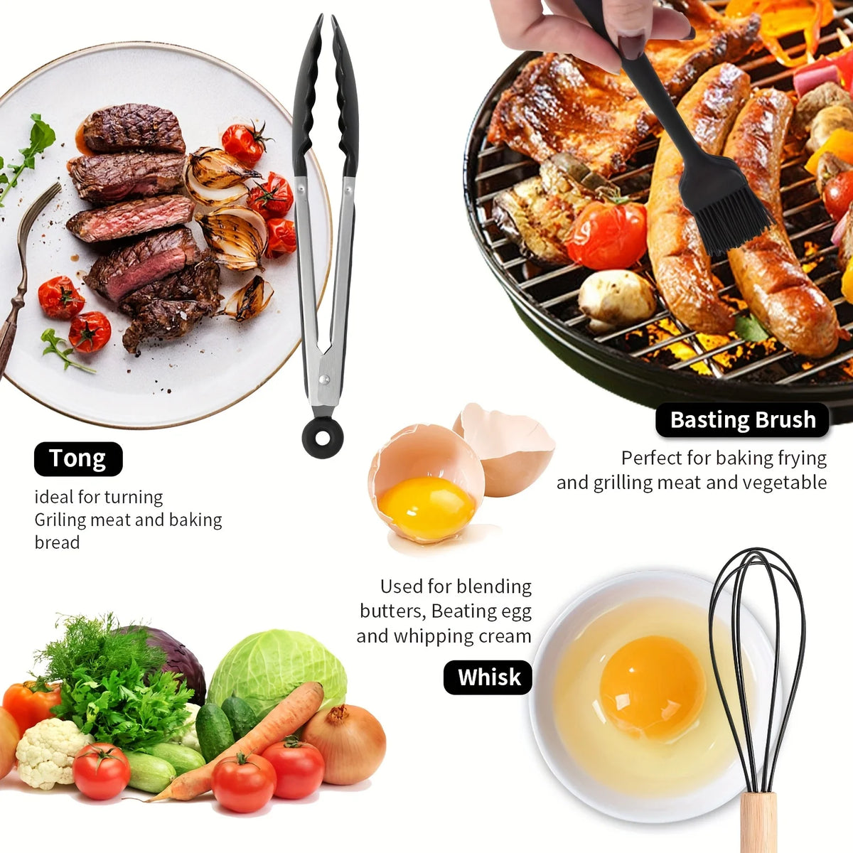 46pcs Non-Stick Wooden Handle Silicone Kitchenware Set for Baking And Cooking, Making Cooking And Baking Easy, Kitchen Supplies
