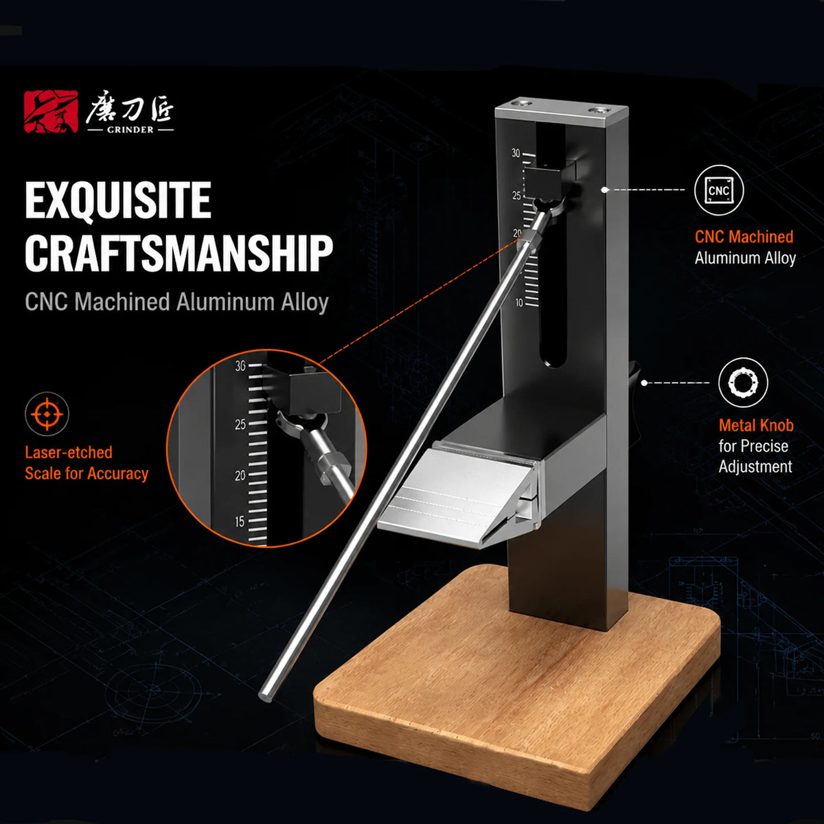 Adjustable Precision Knife Sharpener System, Professional Metal Sharpener for Various Knives, Stable Solid Wood Base Grinder Too