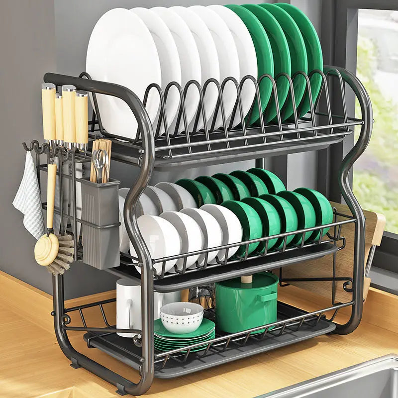 Dish Drying Rack Kitchen Adjustable Stainless Steel 2 Tier Plates Organizer Dish Bowl Drainer Storage Rack Kitchen Utensils